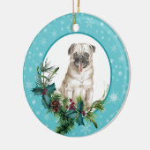 Pug Dog Snowflake Blue Lijst Holiday Bouquet Keramisch Ornament (Links)