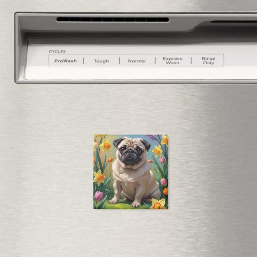 Pug Dog Spring Bloemen Schilderen Magneet (Insitu (Vaatwasser))