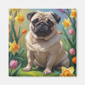 Pug Dog Spring Bloemen Schilderen Magneet (Voorkant)