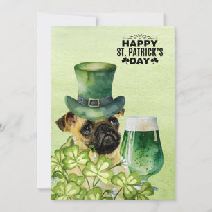 PUG Dog St. Patrick's Day met Pet en bier Feestdagenkaart