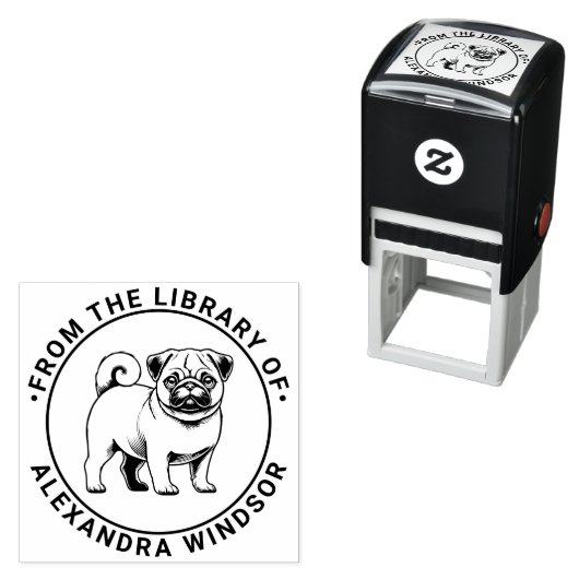 Pug Dog Standing Library Boeknaam Zelfinktende Stempel (In situ)