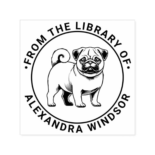 Pug Dog Standing Library Boeknaam Zelfinktende Stempel (Design)