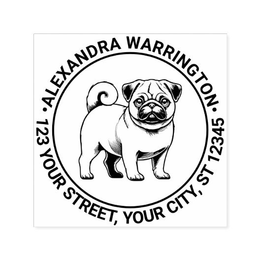 Pug Dog Standing Name Retouradres Zelfinktende Stempel (Design)