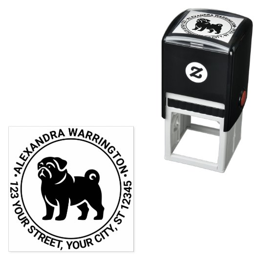 Pug Dog Standing Silhouette Naam Retour Adres Zelfinktende Stempel (In situ)