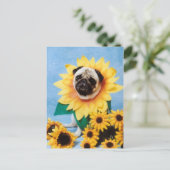 Pug Dog Sunflower Briefkaart (Staand voorkant)