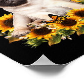 Pug Dog Sunflower Butterfly Cute Hondenliefhebber  Poster (Hoek)