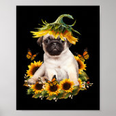 Pug Dog Sunflower Butterfly Cute Hondenliefhebber Poster (Voorkant)