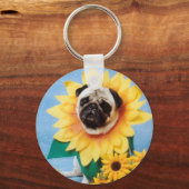 Pug Dog Sunflower Sleutelhanger (Voorkant)