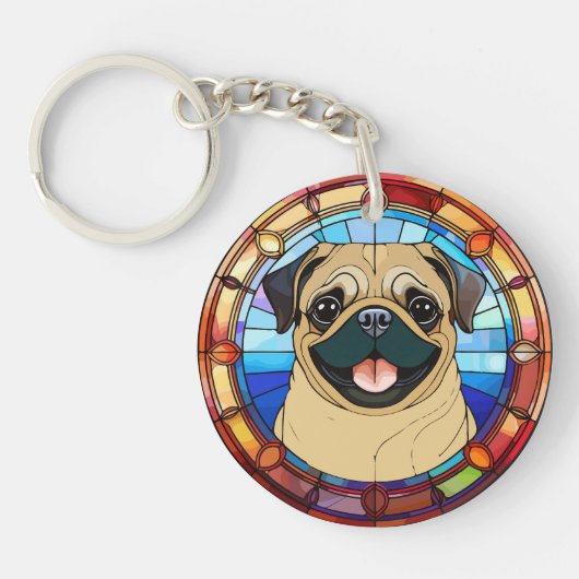 Pug Dog Theme Artsy Auto of Huis Sleutelhangers (Voorkant)