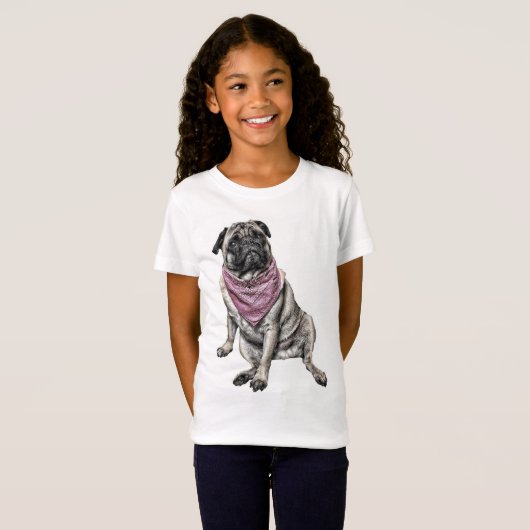 Pug Dog Theme Girl's T-shirt (Voorkant volledig)