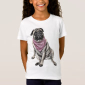 Pug Dog Theme Girl's T-shirt (Voorkant)