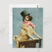 Pug Dog Tophat Briefkaart (Voorkant / Achterkant)