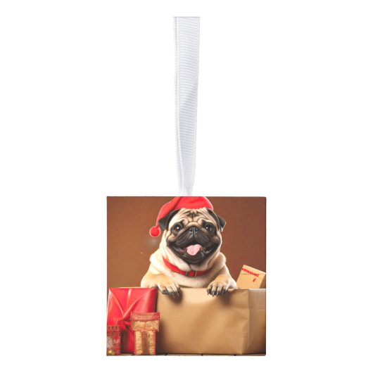 Pug Dog Two Photo Christmas Holiday Decoratie (Rechts)