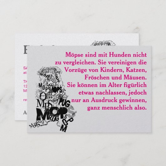 Pug Dog Uitnodigingen (Voorkant / Achterkant)