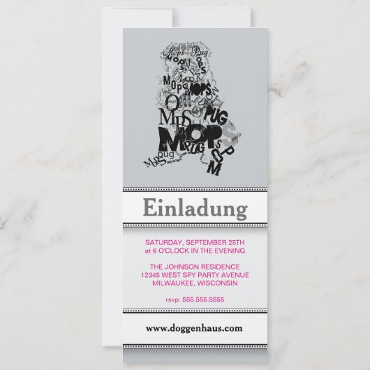 Pug Dog Uitnodigingen (Achterkant)