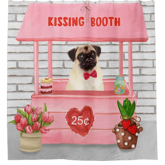 Pug Dog Valentijnsdag Kissing Booth Douchegordijn (Voorkant)