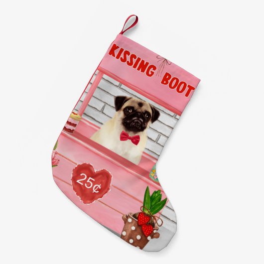 Pug Dog Valentijnsdag Kissing Booth Kleine Kerstsok (Voorkant (Hangend))