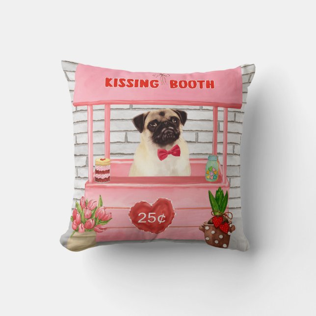 Pug Dog Valentijnsdag Kissing Booth Kussen (Voorkant)