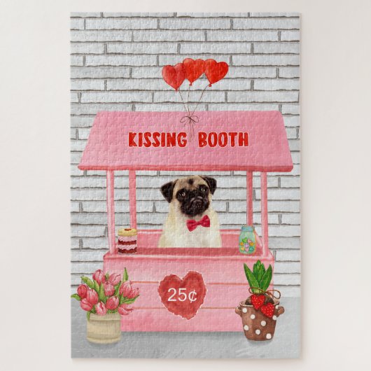 Pug Dog Valentijnsdag Kissing Booth Legpuzzel (Verticaal)