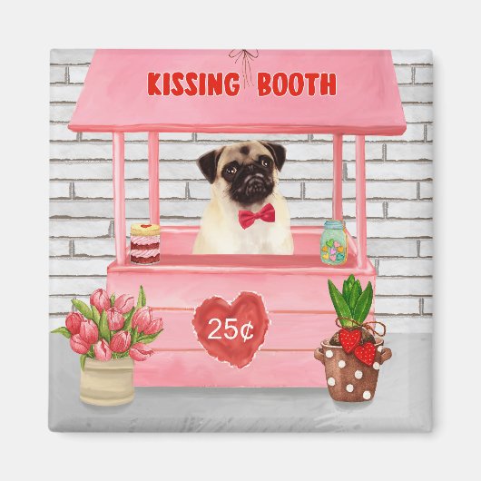 Pug Dog Valentijnsdag Kissing Booth Magneet (Voorkant)