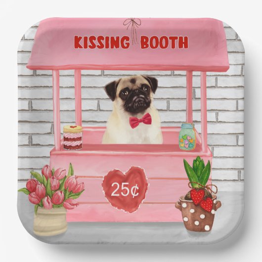 Pug Dog Valentijnsdag Kissing Booth Papieren Bordje (Voorkant)