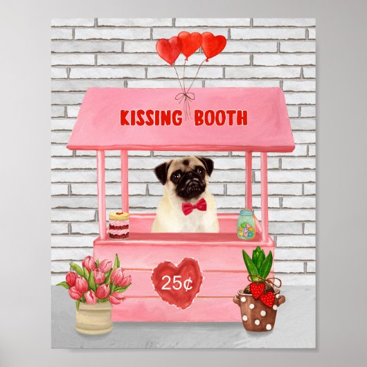 Pug Dog Valentijnsdag Kissing Booth Poster (Voorkant)