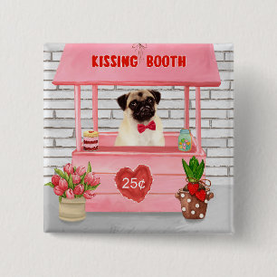 Pug Dog Valentijnsdag Kissing Booth Vierkante Button 5,1 Cm