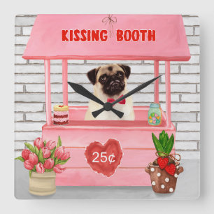 Pug Dog Valentijnsdag Kissing Booth Vierkante Klok