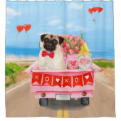 Pug Dog Valentijnsdag Truck Douchegordijn (Voorkant)