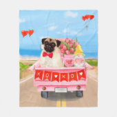 Pug Dog Valentijnsdag Truck Fleece Deken (Voorkant)