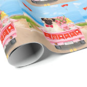 Pug Dog Valentijnsdag Truck Hearts Cadeaupapier (Rol Hoek)