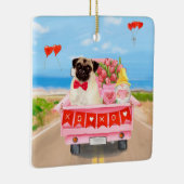 Pug Dog Valentijnsdag Truck Hearts Keramisch Ornament (Rechts)