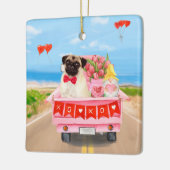 Pug Dog Valentijnsdag Truck Hearts Keramisch Ornament (Links)