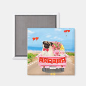Pug Dog Valentijnsdag Truck Hearts Magneet (Voorkant / Achterkant)