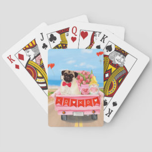 Pug Dog Valentijnsdag Truck Hearts Pokerkaarten