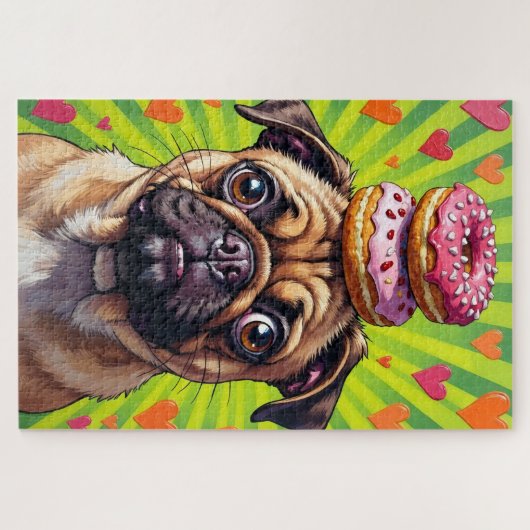 Pug Dog Valentine's Day Heart Donut Stack Legpuzzel (Horizontaal)