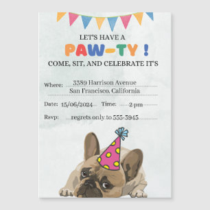 Pug Dog Verjaardagsfeestje Puppy Paw-ty Verjaardag Magnetische Uitnodiging