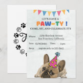 Pug Dog Verjaardagsfeestje Puppy Paw-ty Verjaardag Save The Date (Voorkant / Achterkant)