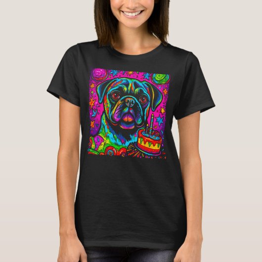 Pug Dog Verjaardagsfeestje T-shirt (Voorkant)