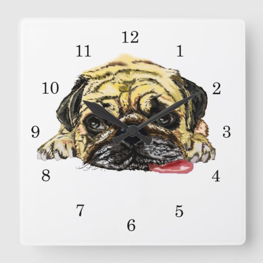 Pug Dog Wall Clock Funny - Uw kleuren Vierkante Klok (Voorkant)
