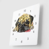 Pug Dog Wall Clock Funny - Uw kleuren Vierkante Klok (Hoek)