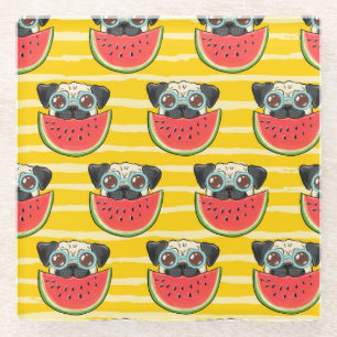 Pug Dog Watermeloen: Zomer Naadloos. Glazen Onderzetter