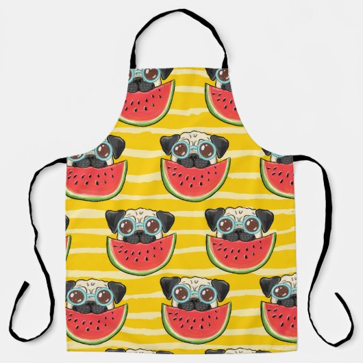 Pug Dog Watermeloen: Zomer Naadloos. Schort (Voorkant)