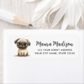 Pug dog waterverf illustratie retouradres etiket (Insitu)