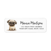 Pug dog waterverf illustratie retouradres etiket (Voorkant)