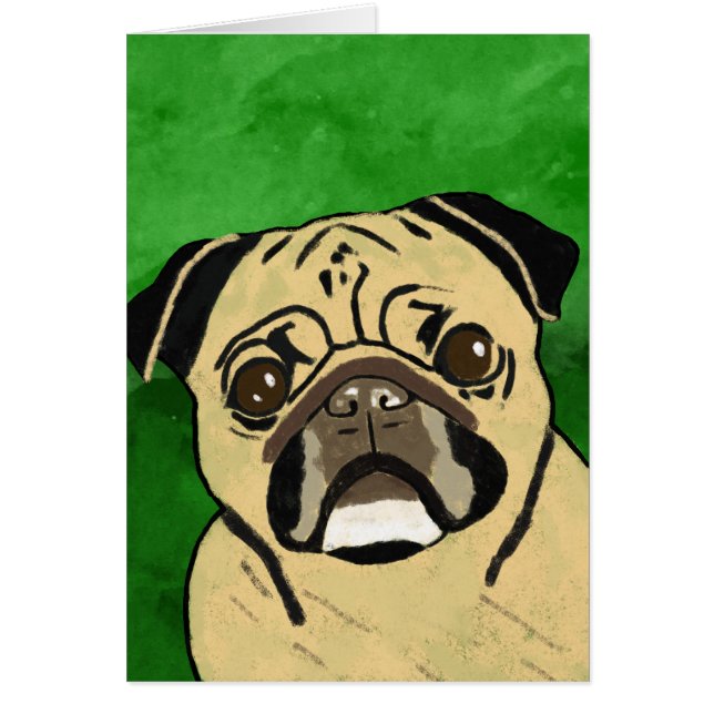 Pug Dog Waterverf Kunstportret (Voorkant)