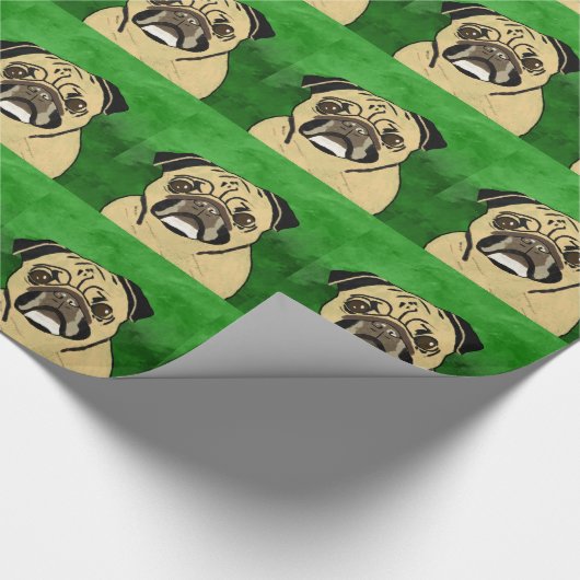 Pug Dog Waterverf Kunstportret Cadeaupapier (Hoek)