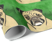 Pug Dog Waterverf Kunstportret Cadeaupapier (Rol Hoek)