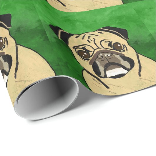 Pug Dog Waterverf Kunstportret Cadeaupapier (Rol Hoek)