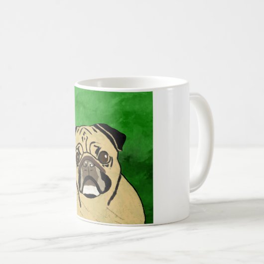Pug Dog Waterverf Kunstportret Koffiemok (Voorkant rechts)